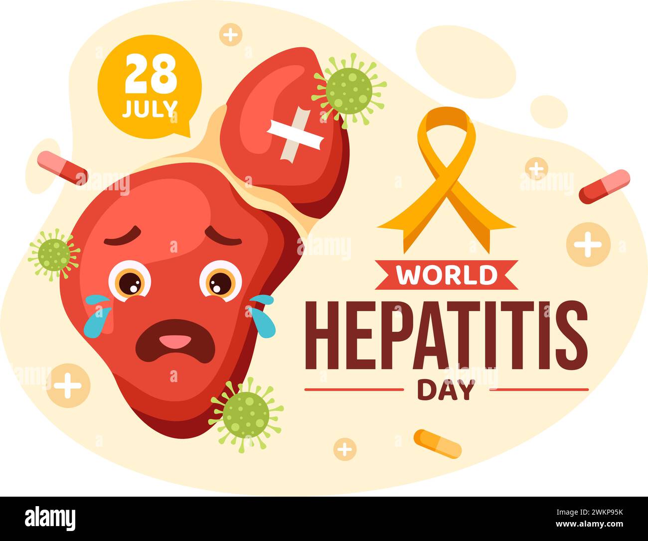 World Hepatitis Day Vector Illustration on 28 July of Patient malato fegato, cancro e cirrosi in Healthcare Flat Cartoon background Design Illustrazione Vettoriale