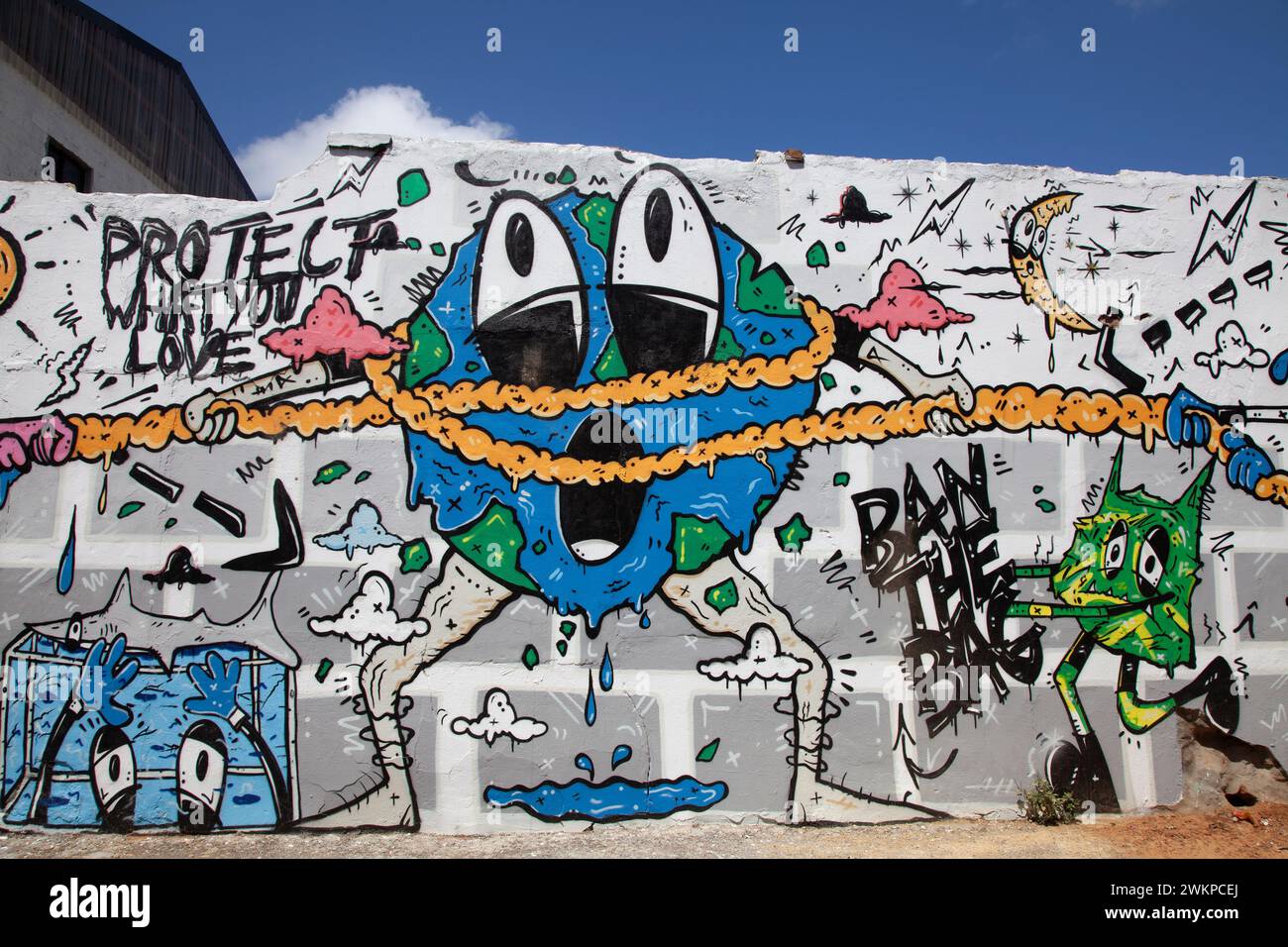Graffiti sul muro a Woodstock, città del Capo - Sud Africa Foto Stock