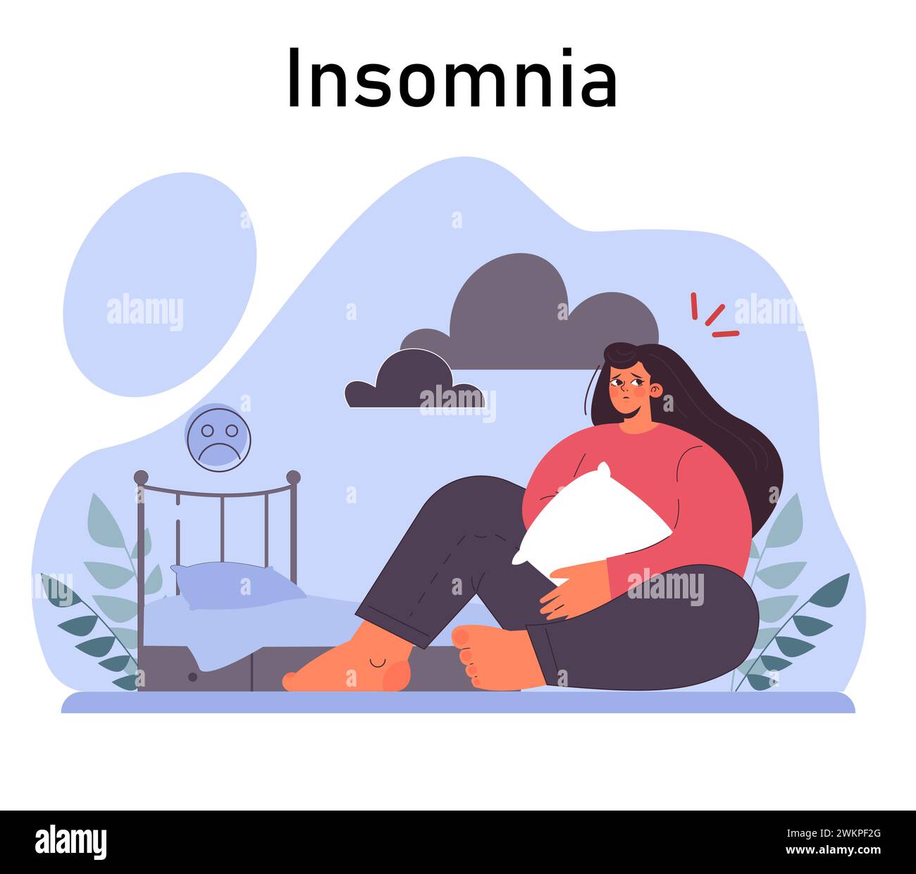 Disturbo da stress post traumatico. Personaggio femminile che soffre di disturbi mentali, che si occupa di disperazione, paura e dolore. Ansia e depressione. Illustrazione vettoriale piatta Illustrazione Vettoriale