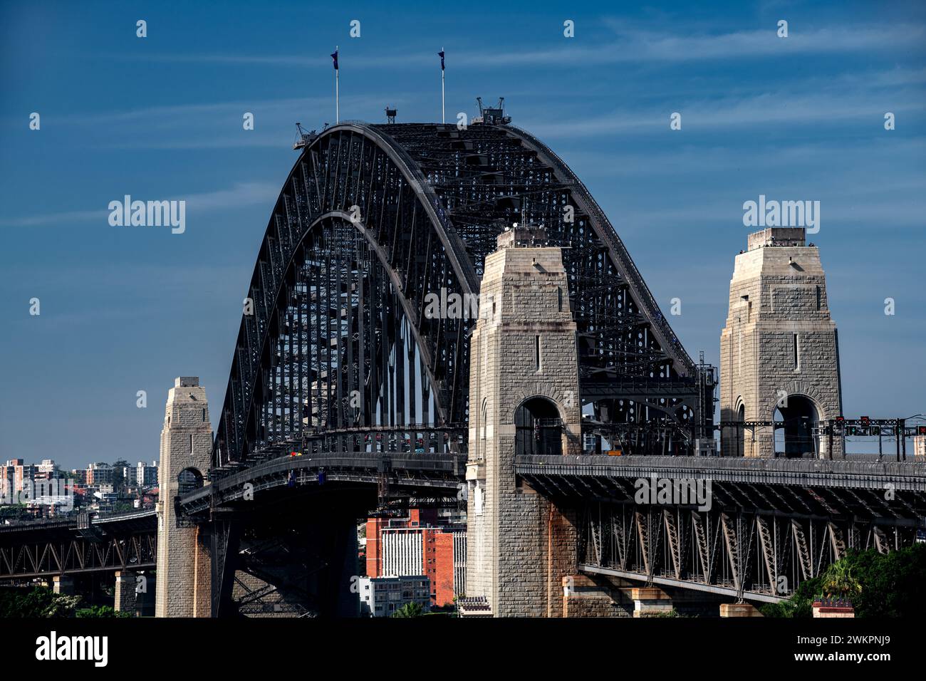 Vista sul famoso Sydney Harbour Bridge da Observatory Hill. Foto Stock