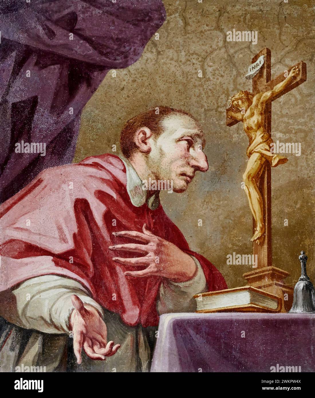 S. Carlo Borromeo - affresco - Giovan Battista Sassi - XVIII secolo - Rodengo (BS), Abbazia Olivetana, chiesa di San Nicola Foto Stock