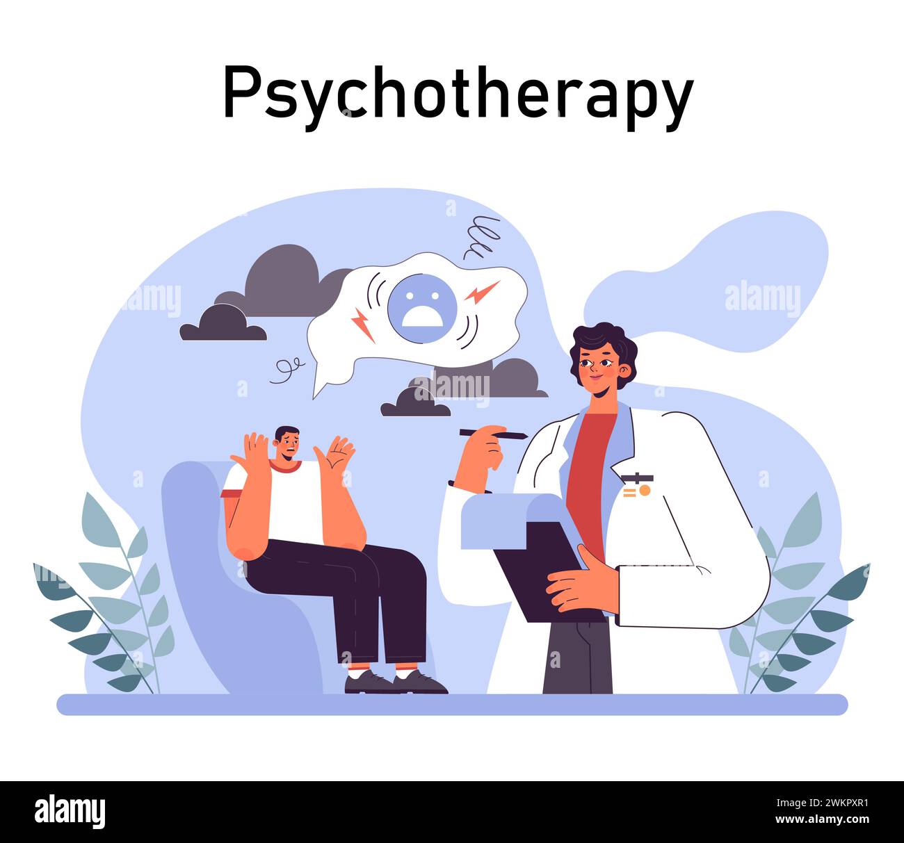 Attacco di panico. Disturbo di salute mentale. Fobia, frustrazione e sollecitazione costante. Psicoterapia e idea di supporto emotivo. Illustrazione vettoriale piatta Illustrazione Vettoriale