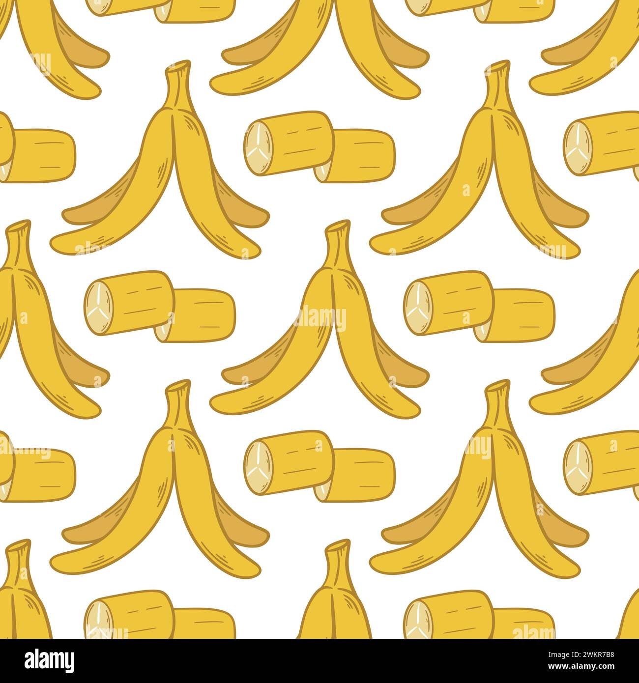 Motivo a banana senza cuciture disegnato a mano. Cibo biologico sano. Stampa di frutta per tessuti, imballaggi, tessuti, grafica vettoriale Illustrazione Vettoriale