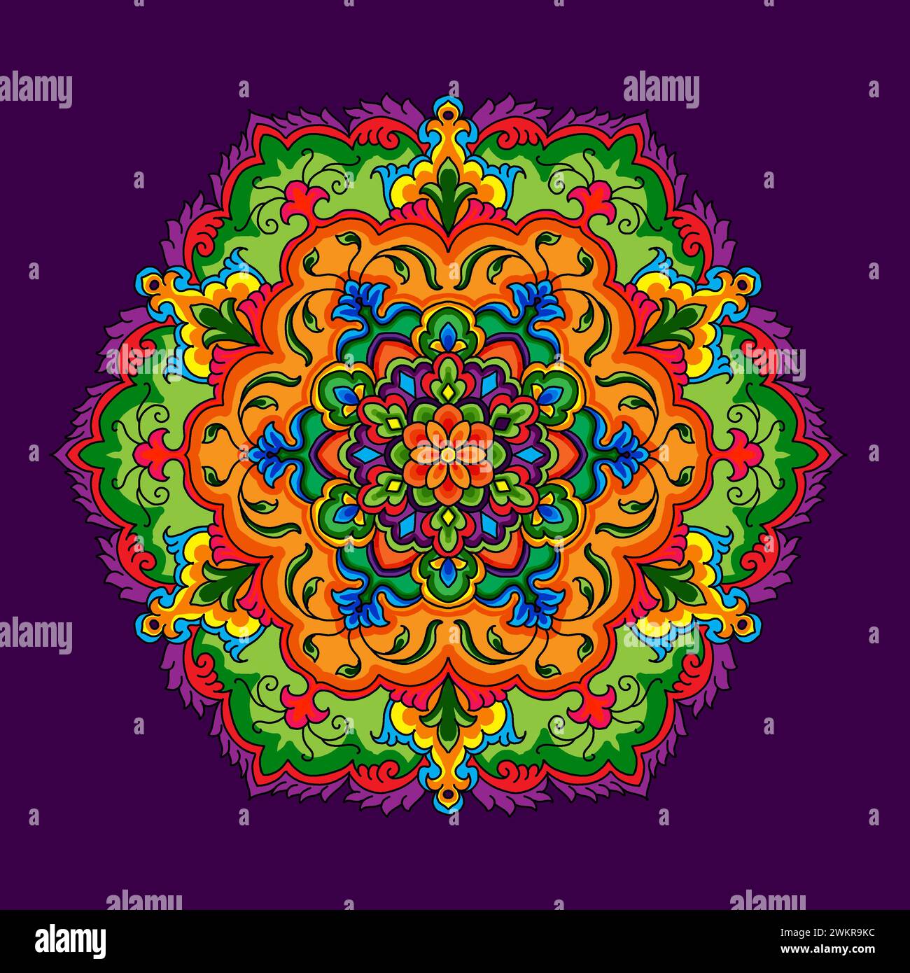 Questa complessa e accattivante arte mandala presenta un delicato equilibrio di forme geometriche, linee e motivi, creando un senso di armonia Foto Stock