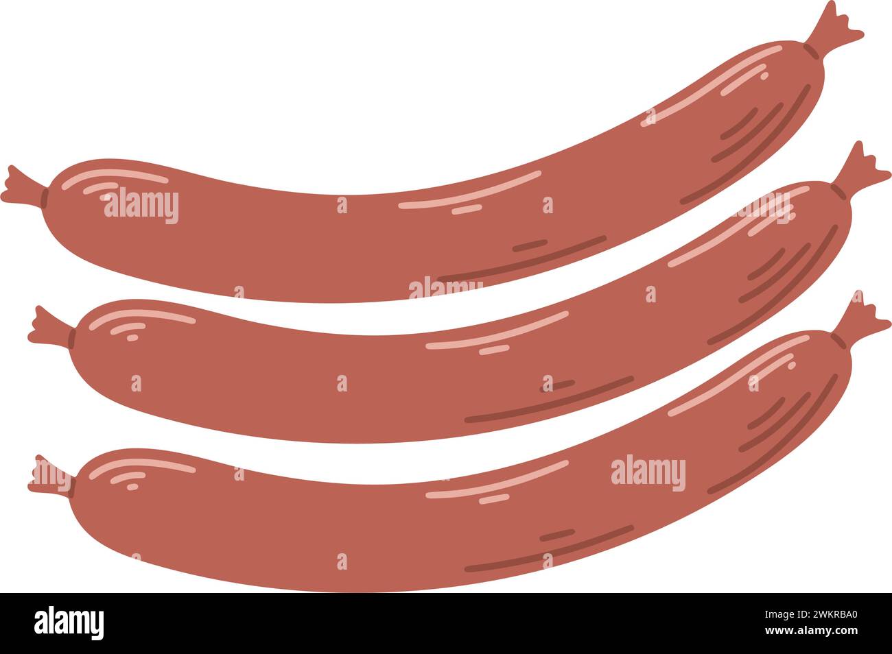 Salsicce sottili per grigliare grafica vettoriale clip art. Salsicce trafilate a mano, semilavorati a base di carne Illustrazione Vettoriale