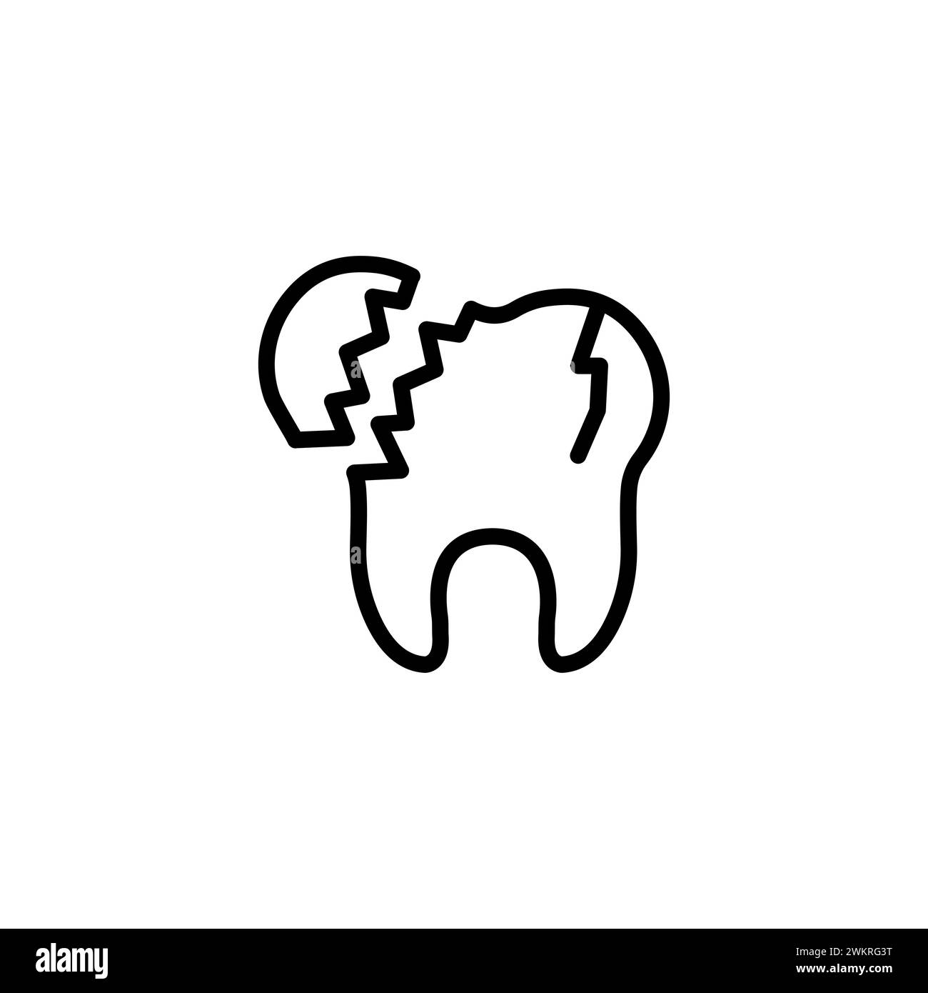 Dente scheggiato rotto. Icona lineare dente rotto. Illustrazione con linea sottile. Dente scheggiato Illustrazione Vettoriale