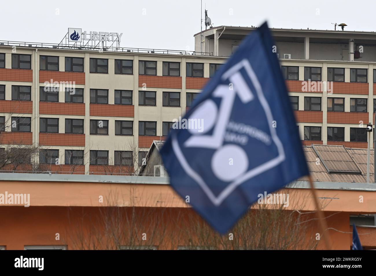 Liberty Ostrava, Ostrava. 22 febbraio 2024. Manifestazione di protesta sindacale per la conservazione della produzione di acciaio a Liberty Ostrava, Ostrava, Repubblica Ceca, 22 febbraio 2024. Crediti: Jaroslav Ozana/CTK Photo/Alamy Live News Foto Stock