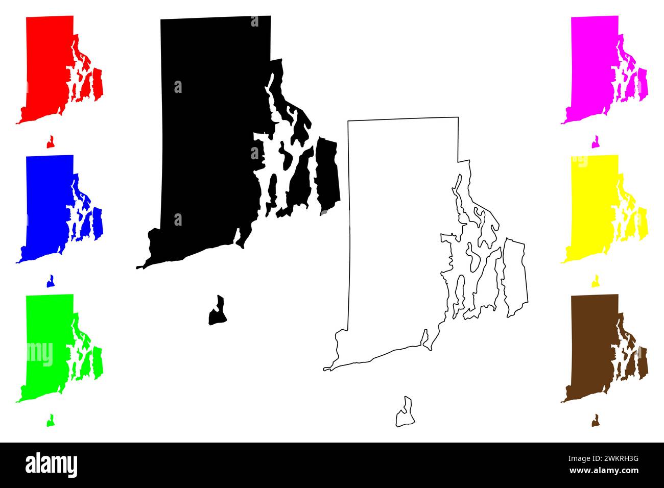 Stato del Rhode Island (Stati Uniti d'America, Stati Uniti o Stati Uniti) sagoma e sagoma della mappa Illustrazione Vettoriale