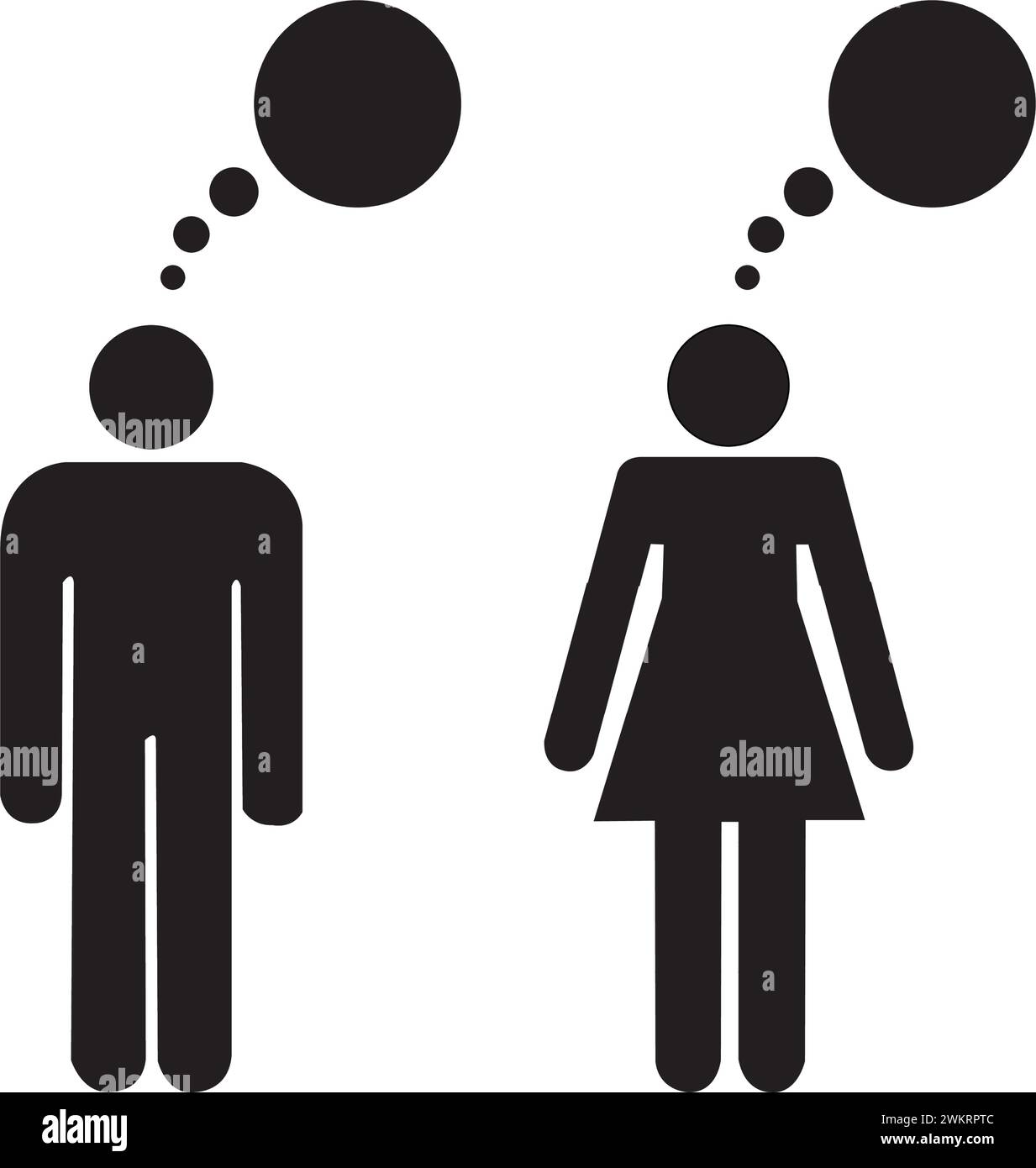 Pittogramma di donna e uomo con bolle di pensiero su sfondo bianco Illustrazione Vettoriale