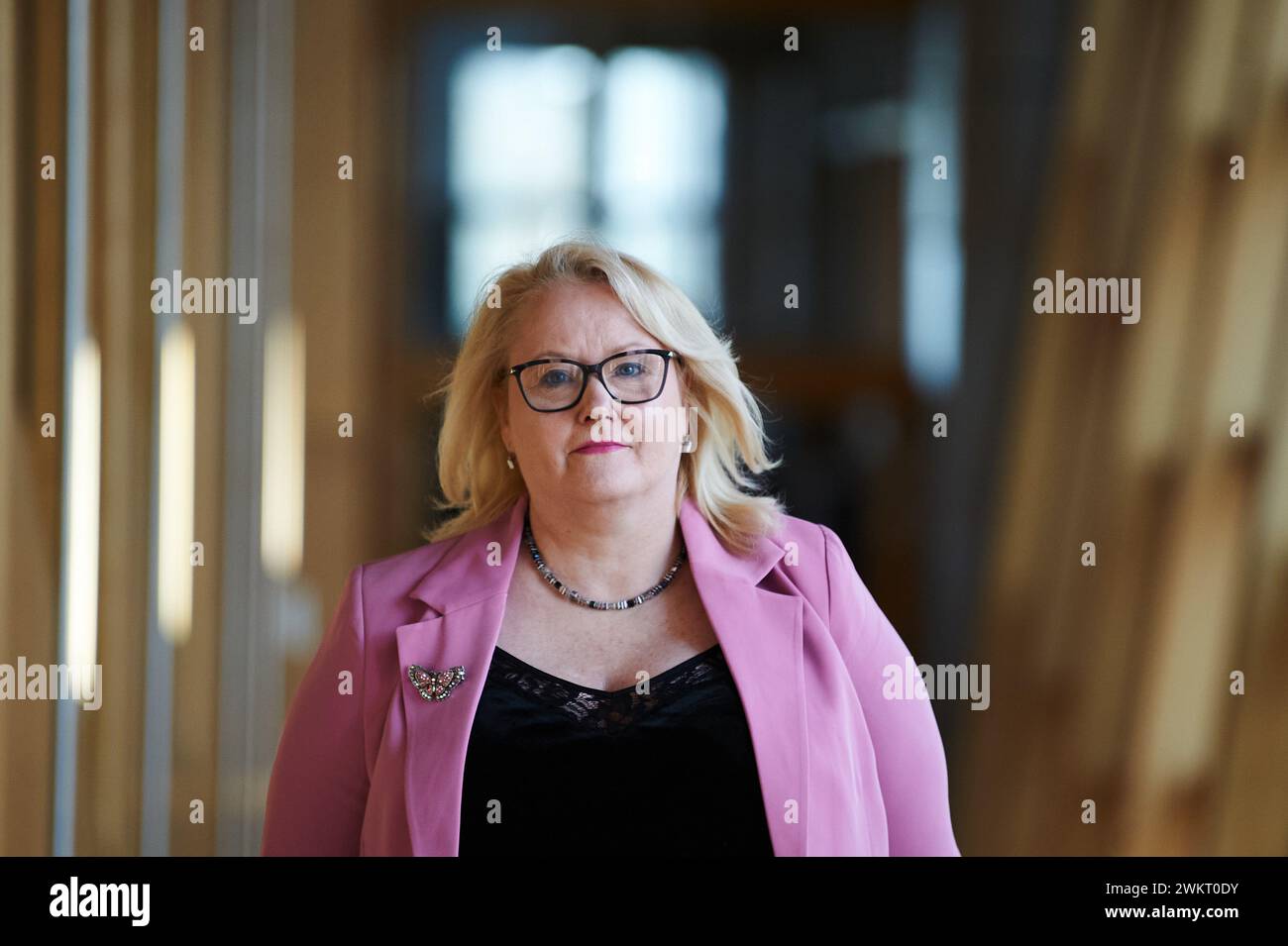 Edimburgo Scozia, Regno Unito 22 febbraio 2024. Christina McKelvie MSP, ministro della politica in materia di droga e alcol, al Parlamento scozzese. credito sst/alamy notizie in diretta Foto Stock