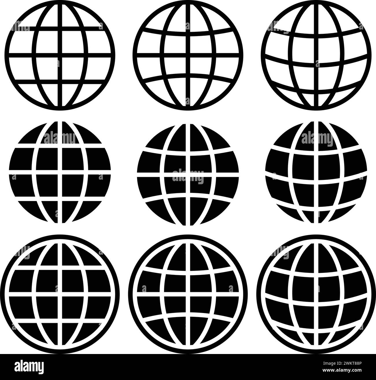 Set di icone di messa a terra. Globi vettoriali su sfondo trasparente Illustrazione Vettoriale