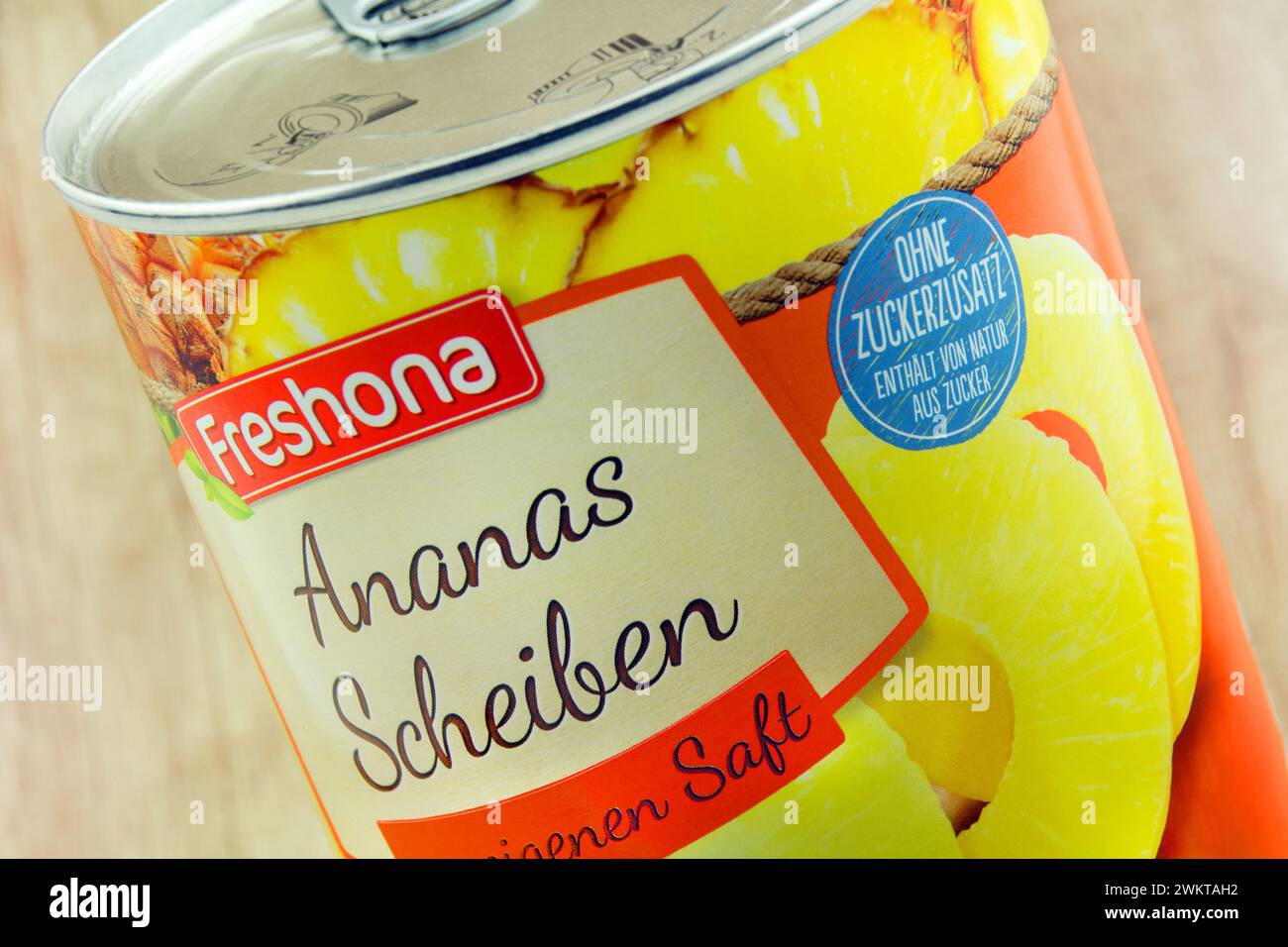 1 dose Ananas Scheiben von Freshona ohne Zuckerzusatz Foto Stock