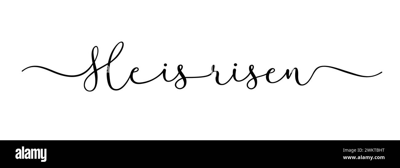 E' risorto, parola calligrafica cristiana. T-shirt per la domenica di Pasqua con scritta nera. Illustrazione vettoriale Illustrazione Vettoriale