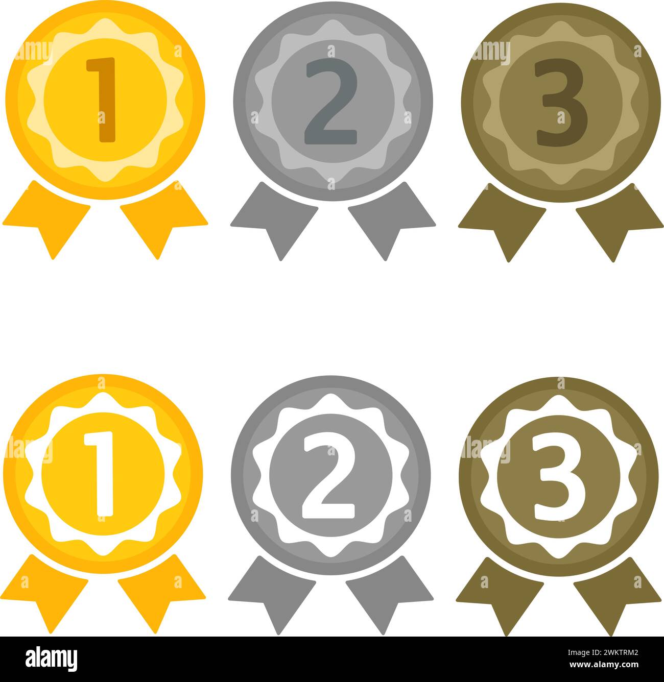 nastri vector award per il 1°, 2° e 3° posto. medaglie d'oro, d'argento e di bronzo. premi sportivi isolati su sfondo bianco Illustrazione Vettoriale