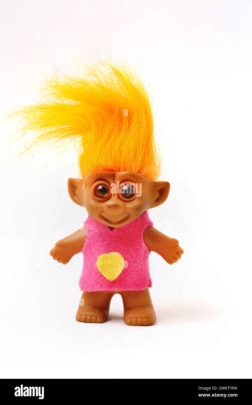Troll vintage 80/90 con capelli gialli e occhi in plastica Foto Stock