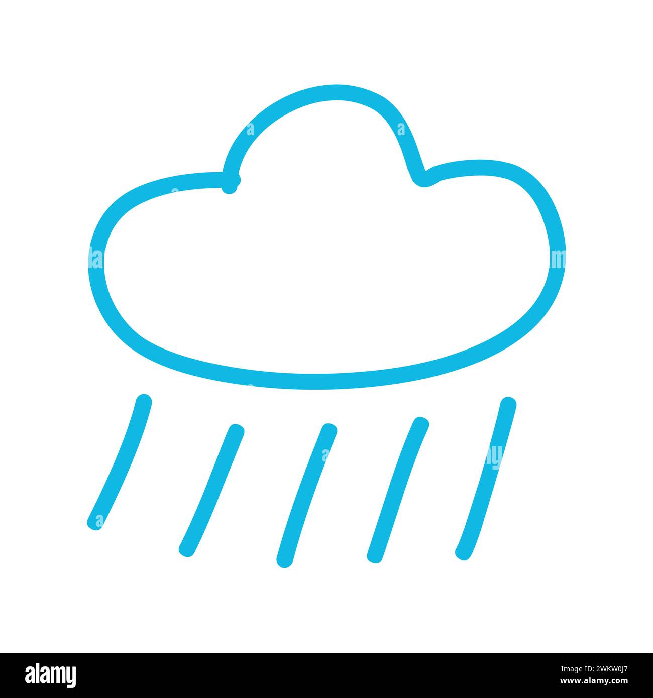 Icona Blue Doodle Raining Cloud Line Illustrazione Vettoriale
