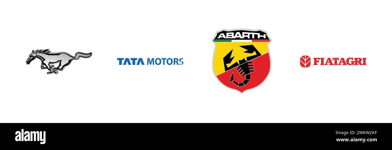Abarth, Mustang, Fiatagri, Tata Motors, famosa collezione di logo del marchio. Illustrazione Vettoriale