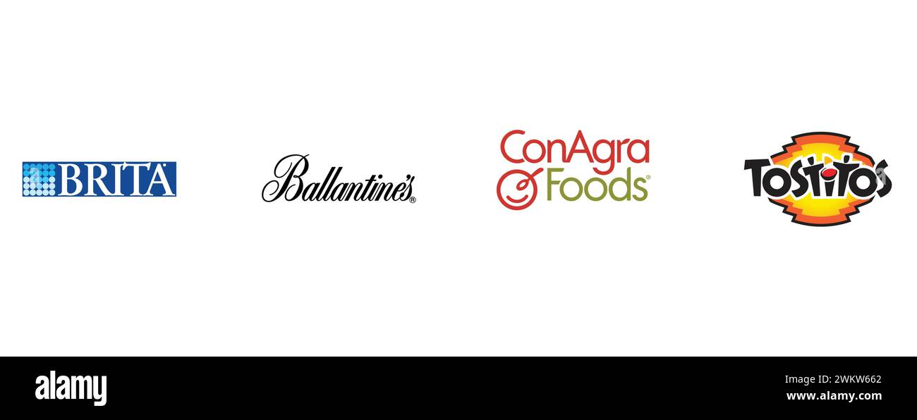 Tostitos, Ballantines, ConAgra Foods, Brita. Raccolta del logo del marchio TOP. Illustrazione Vettoriale