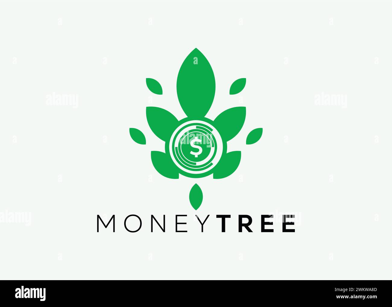 Modello vettoriale minimalista per la progettazione del logo Money Tree. Il denaro aumenta gli investimenti per il logo finanziario aziendale. Logo di investimento in denaro 3 Illustrazione Vettoriale