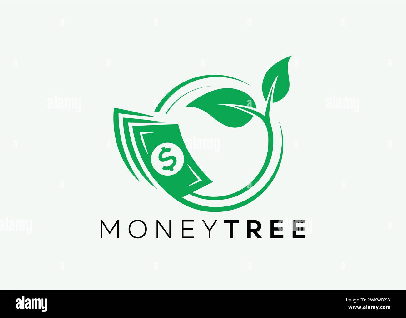 Modello vettoriale minimalista per la progettazione del logo Money Tree. Il denaro aumenta gli investimenti per il logo finanziario aziendale. Logo di investimento in denaro Illustrazione Vettoriale
