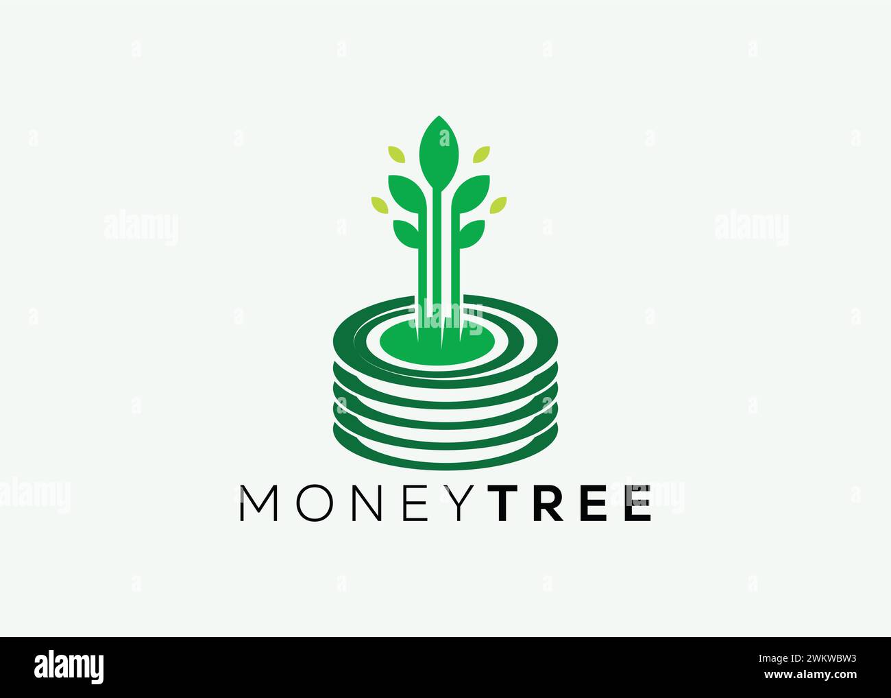 Modello vettoriale minimalista per la progettazione del logo Money Tree. Il denaro aumenta gli investimenti per il logo finanziario aziendale. Logo di investimento in denaro 3 Illustrazione Vettoriale