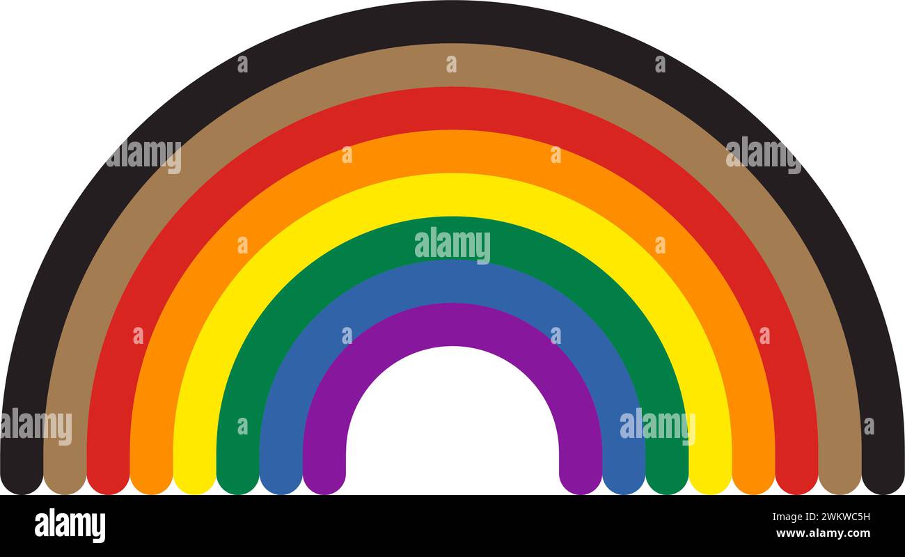 Simbolo dell'icona arcobaleno con LGBTQ nero e marrone. Illustrazione vettoriale piatta Illustrazione Vettoriale