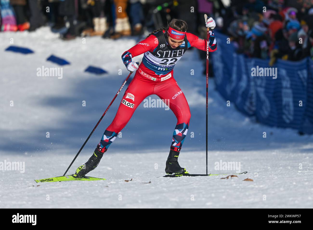 Il norvegese Kristine Stavås Skistad partecipa alla Coppa del mondo di sci di fondo FIS al Theodore Wirth Regional Park di Minneapolis, USA, ALLA Loppet CUP Foto Stock