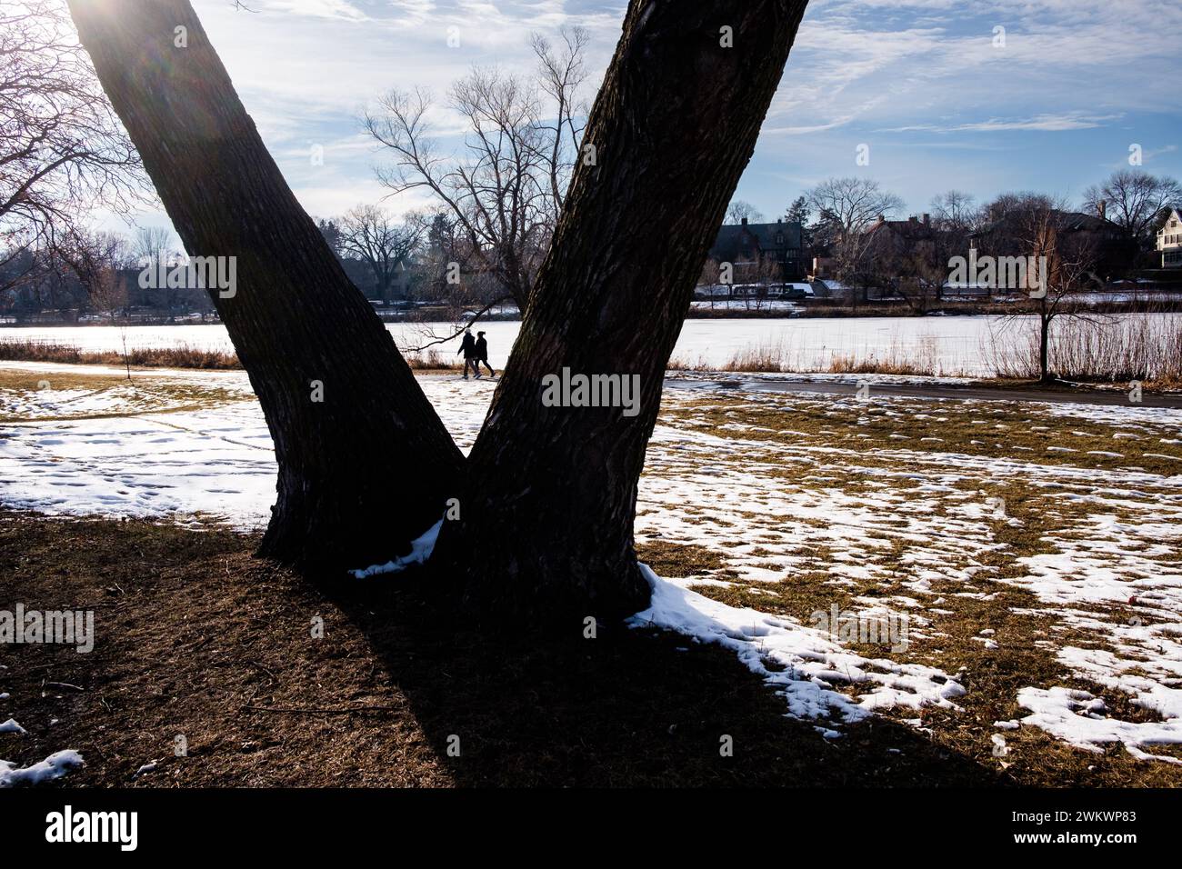 Passeggiate pomeridiane lungo il lago delle isole a Minneapolis, Minnesota, Stati Uniti (città dei laghi). Foto Stock