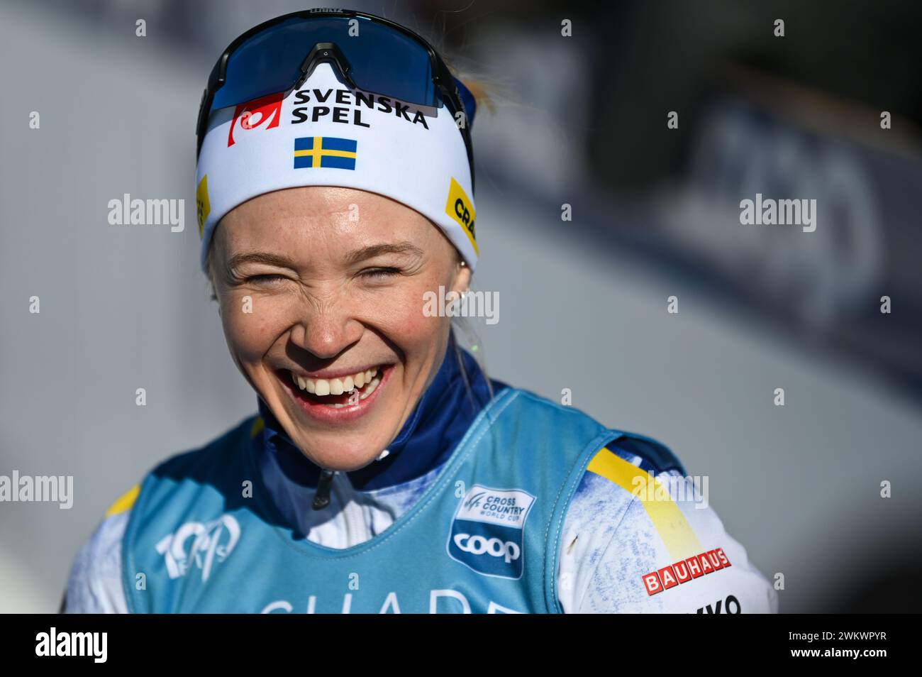Jonna Sundling, svedese, dopo aver vinto la gara di sci di fondo della Coppa del mondo FIS 10-k femminile (Loppet Cup) al Theodore Wirth Regional Park di Minneapo Foto Stock