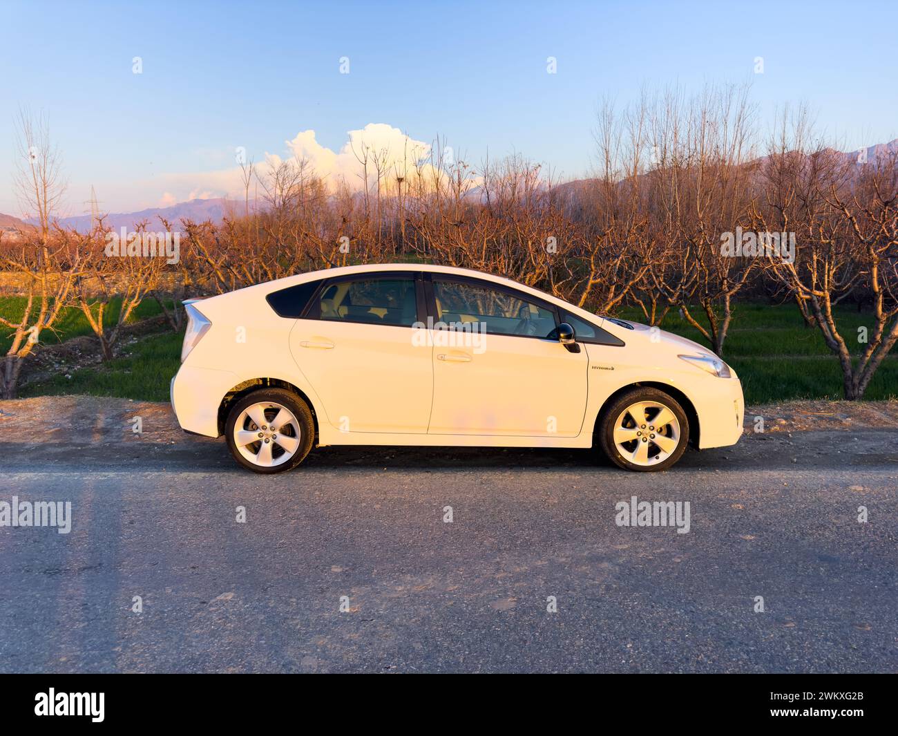 Auto ibrida Toyota Prius a basse emissioni Swat, Pakistan - 20 febbraio 2024. Foto Stock