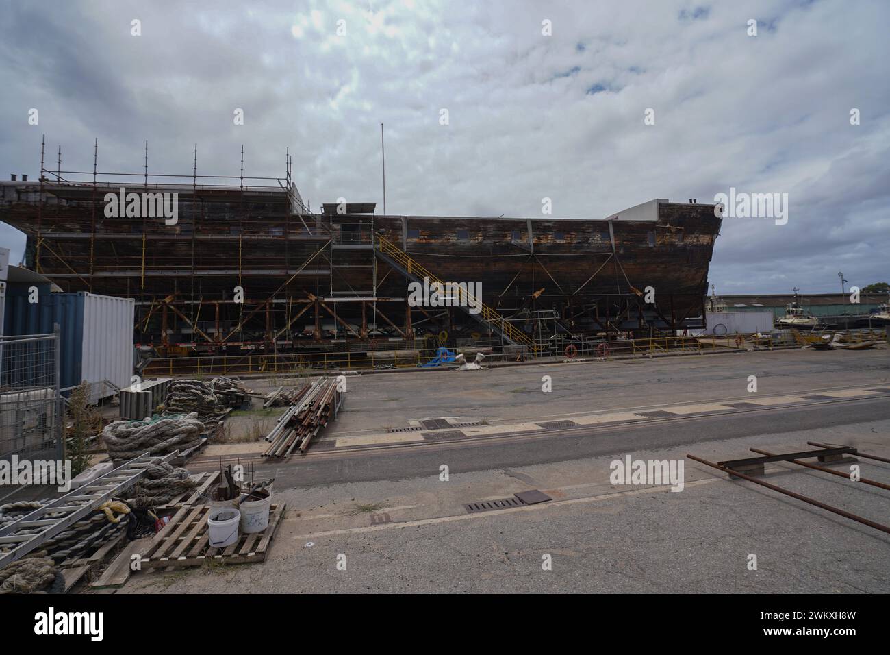 La storica Clipper Ship City di Adelaide costruita a Sunderland in Inghilterra nel 1864 sotto restauro a Port Adelaide Foto Stock