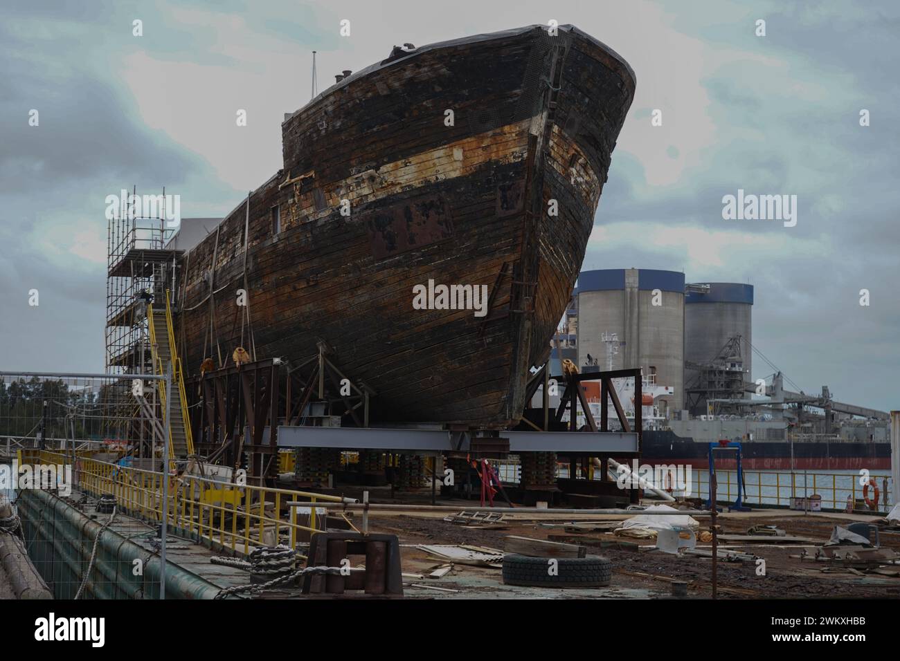 La storica Clipper Ship City di Adelaide costruita a Sunderland in Inghilterra nel 1864 sotto restauro a Port Adelaide Foto Stock