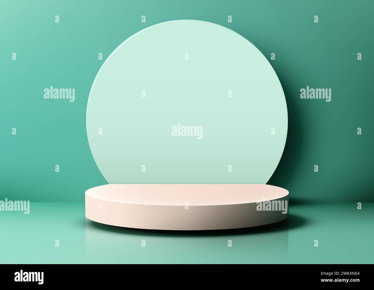 Espositore semplice ed elegante con podio 3D rotondo bianco con sfondo circolare su sfondo verde. Illustrazione vettoriale Illustrazione Vettoriale