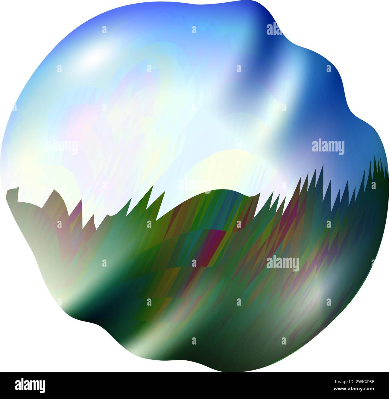 Forma astratta a sfera intrecciata in stile vaporwave al cromo liquido. Goccia di fluido, Y2K stile ologramma astrazione. Illustrazione Vettoriale