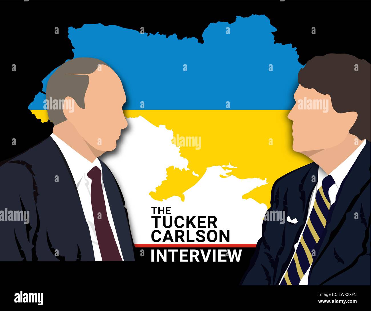 Russia. Mosca. Febbraio 2024. Il giornalista americano Tucker Carlson ha intervistato il presidente russo Vladimir Putin a Mosca. Foto Stock