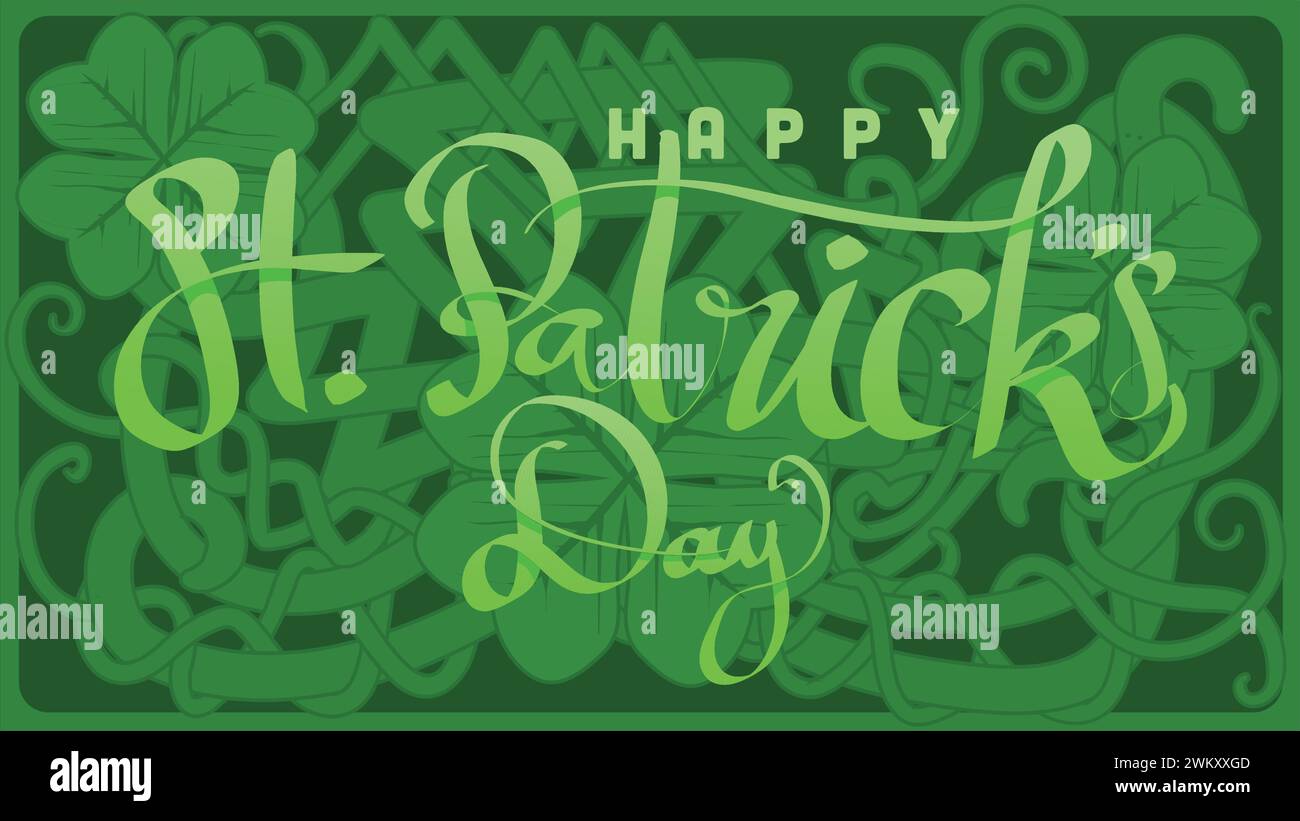 lettere a mano giorno st patricks con illustrazione del vettore radice del nodo cletico astratto verde Illustrazione Vettoriale