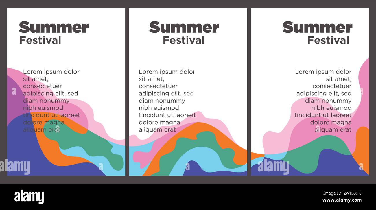 Set di pubblicazioni per eventi Summer Music Festival con modello vettoriale per illustrazione di sfondo astratto Illustrazione Vettoriale