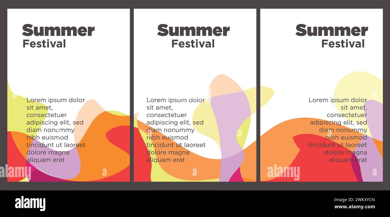 Set di pubblicazioni per eventi Summer Music Festival con modello vettoriale per illustrazione di sfondo astratto Illustrazione Vettoriale