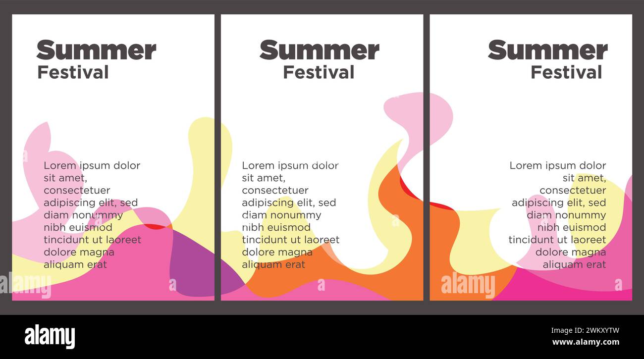 Set di pubblicazioni per eventi Summer Music Festival con modello vettoriale per illustrazione di sfondo astratto Illustrazione Vettoriale