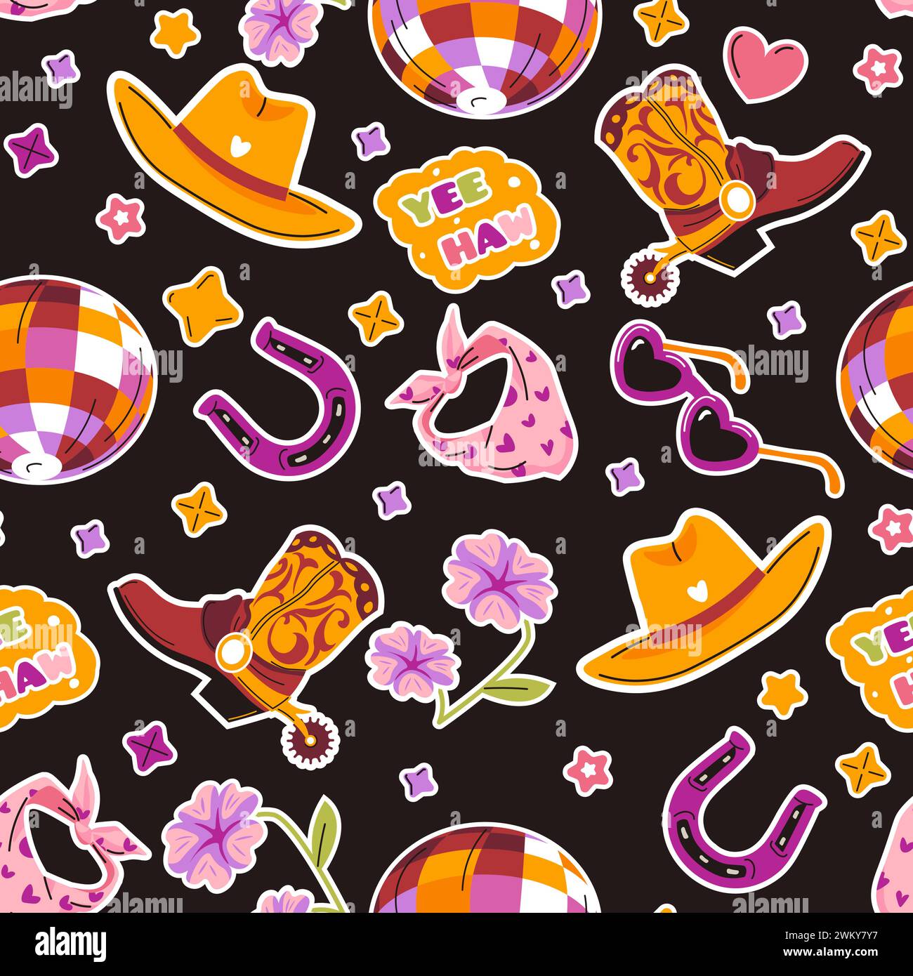 Motivi scuri senza cuciture per WESTERN Items Illustrazione Vettoriale