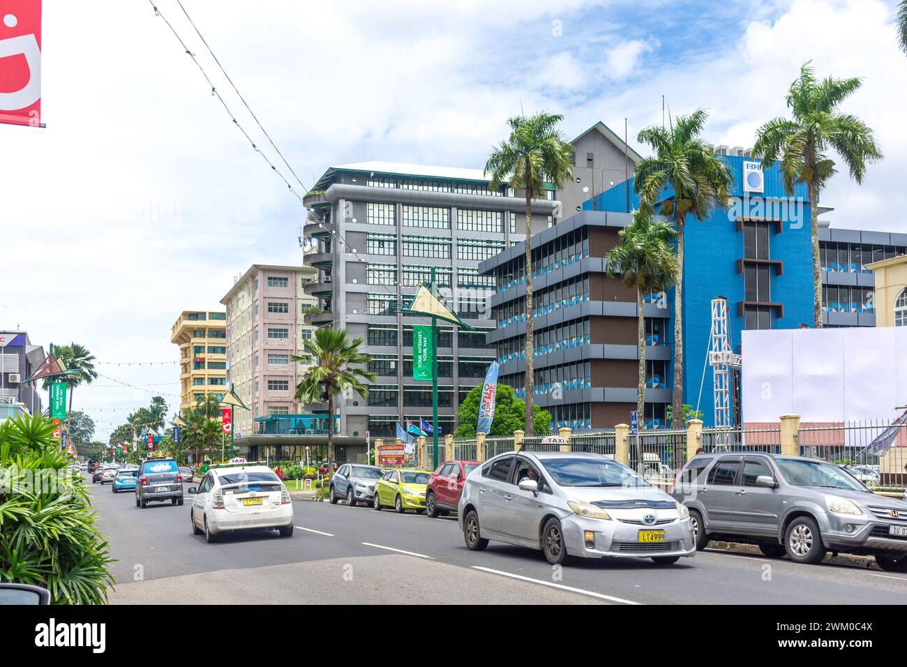 Scena di strada, Victoria Parade, Suva, viti Levu, Repubblica delle Figi Foto Stock