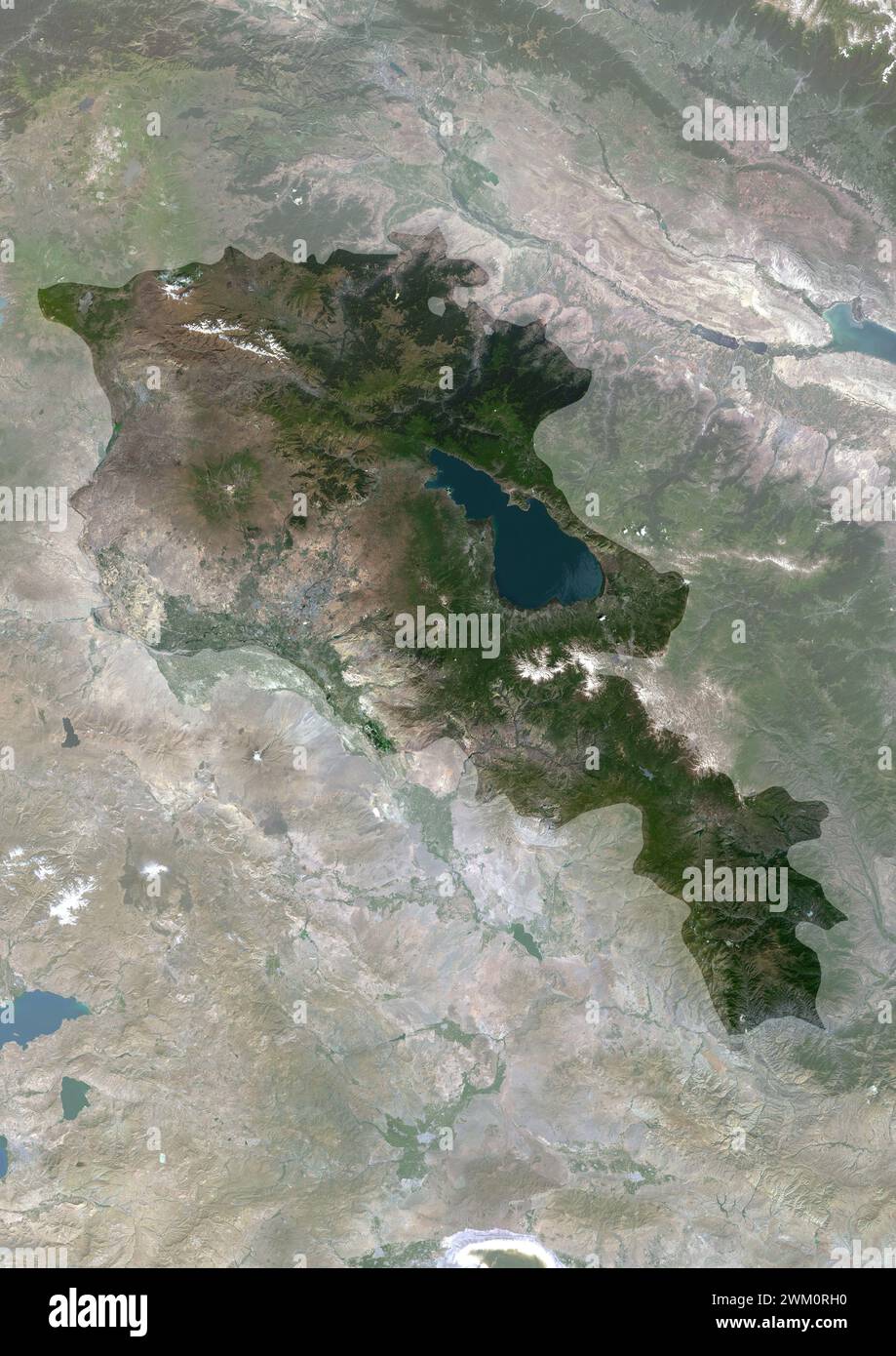 Immagine satellitare a colori dell'Armenia, con maschera. Foto Stock