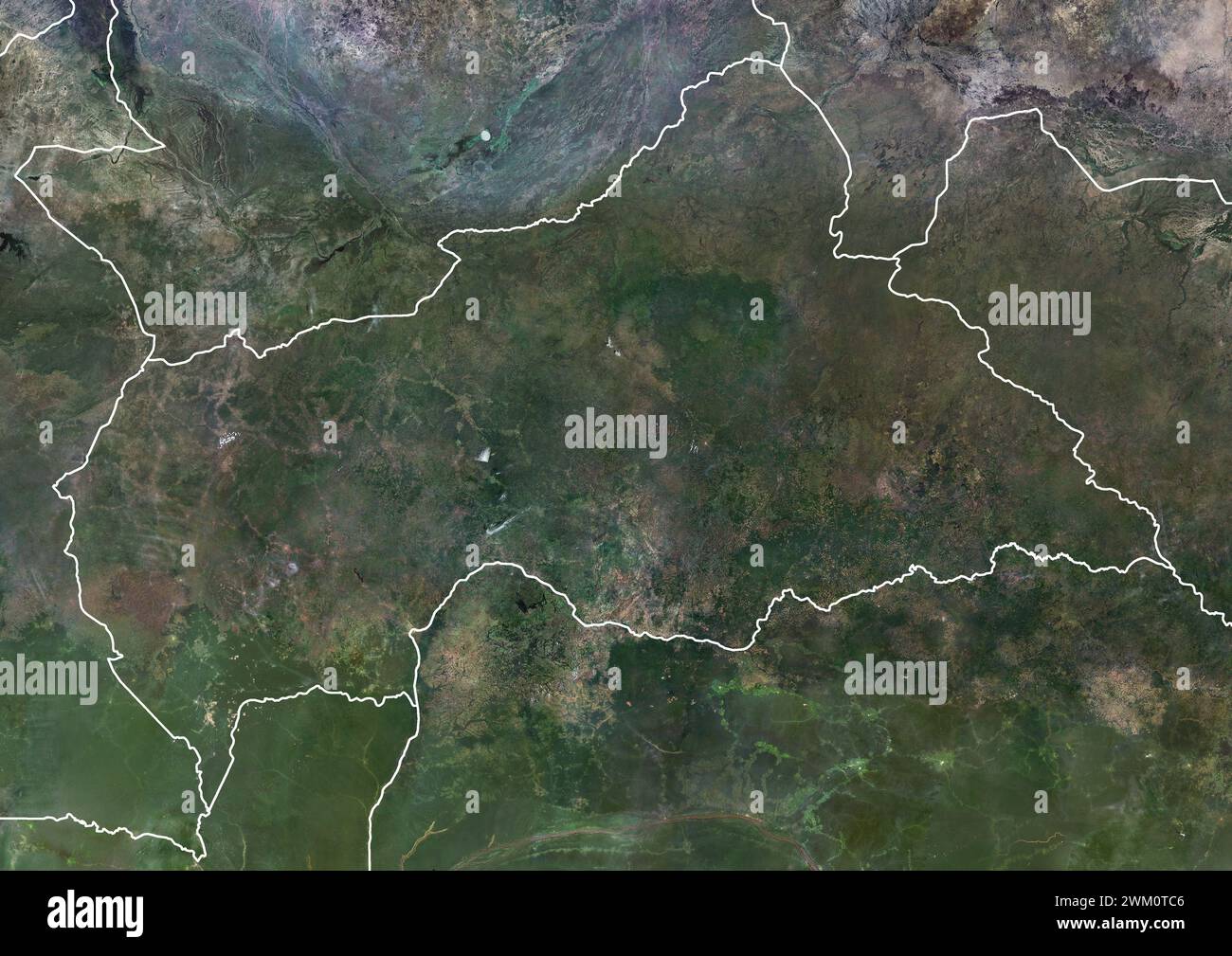 Immagine satellitare a colori della Repubblica Centrafricana e dei paesi limitrofi. Foto Stock