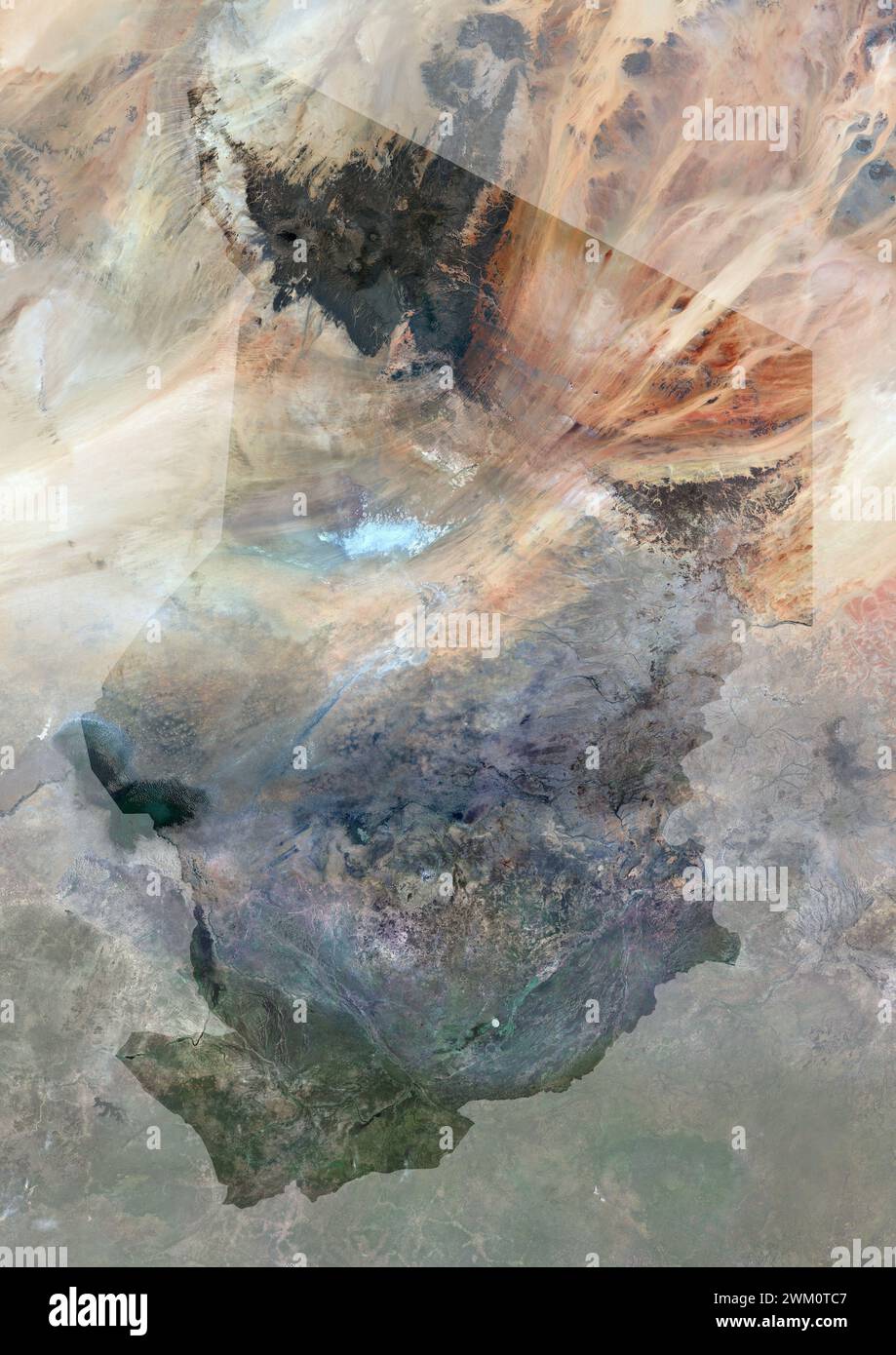 Immagine satellitare a colori del Ciad, con maschera. Foto Stock