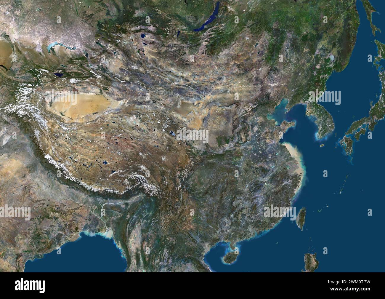 Immagine satellitare a colori dell'Asia orientale con la Cina al centro. Foto Stock