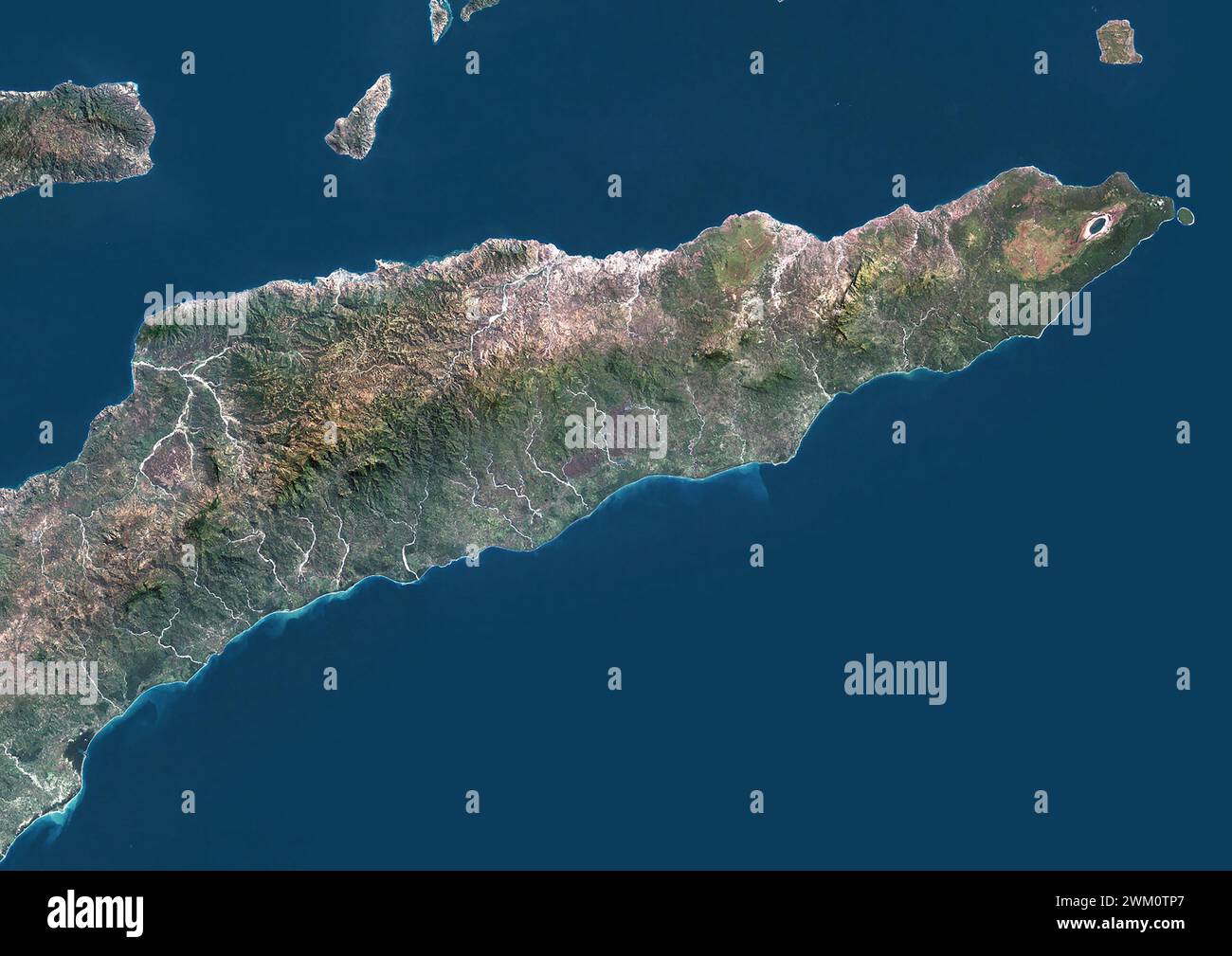 Immagine satellitare a colori di Timor Est e della vicina Indonesia. Foto Stock