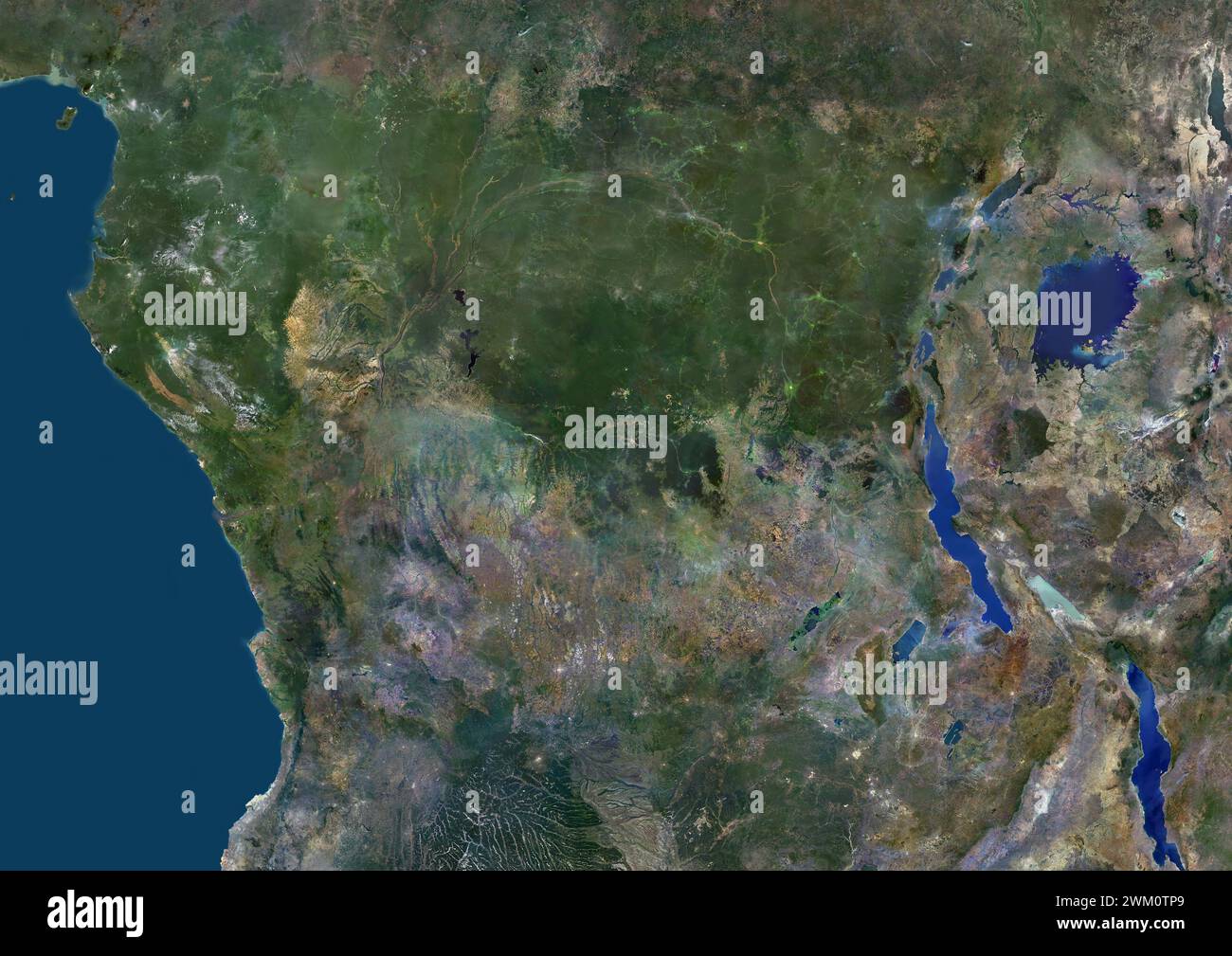 Immagine satellitare a colori della Repubblica Democratica del Congo e dei paesi limitrofi, tra cui Gabon e Repubblica del Congo. Foto Stock