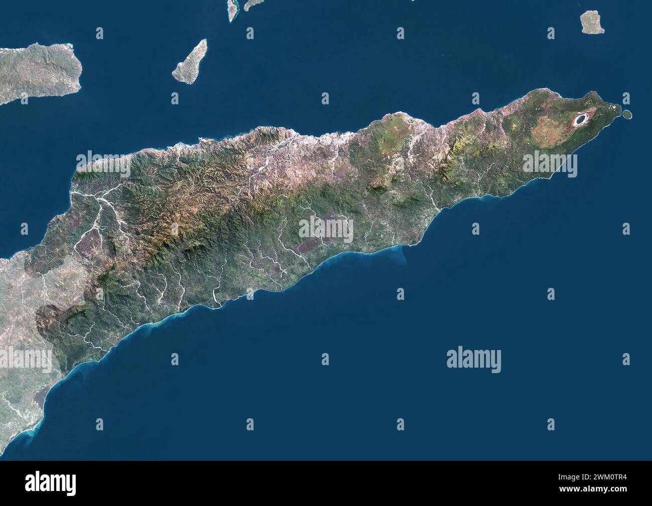 Immagine satellitare a colori di Timor Est, con maschera. Foto Stock