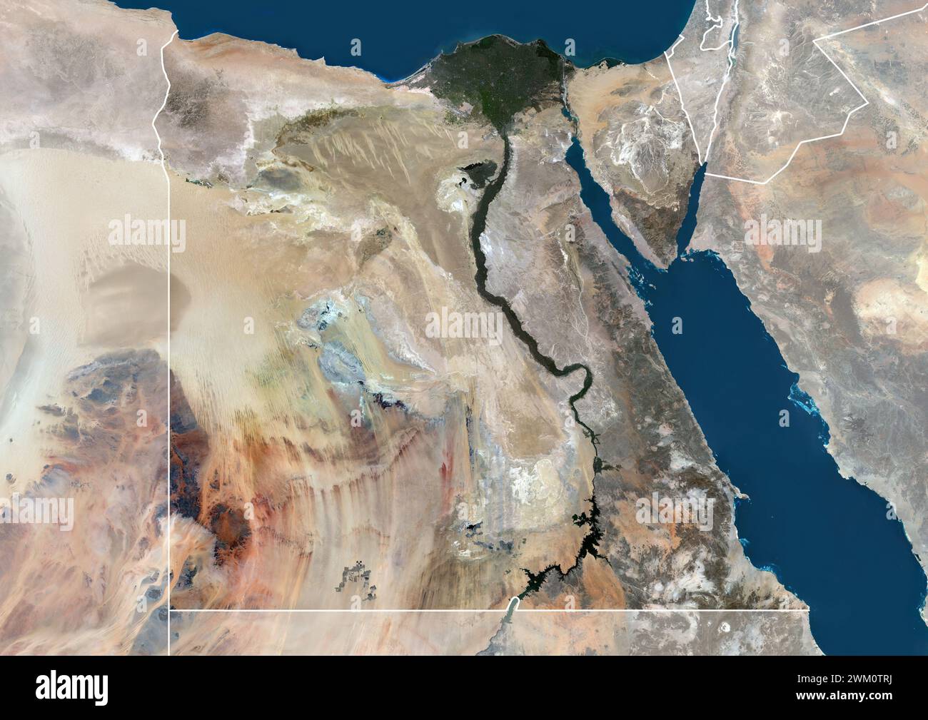 Immagine satellitare a colori dell'Egitto, con bordi e maschera. Foto Stock