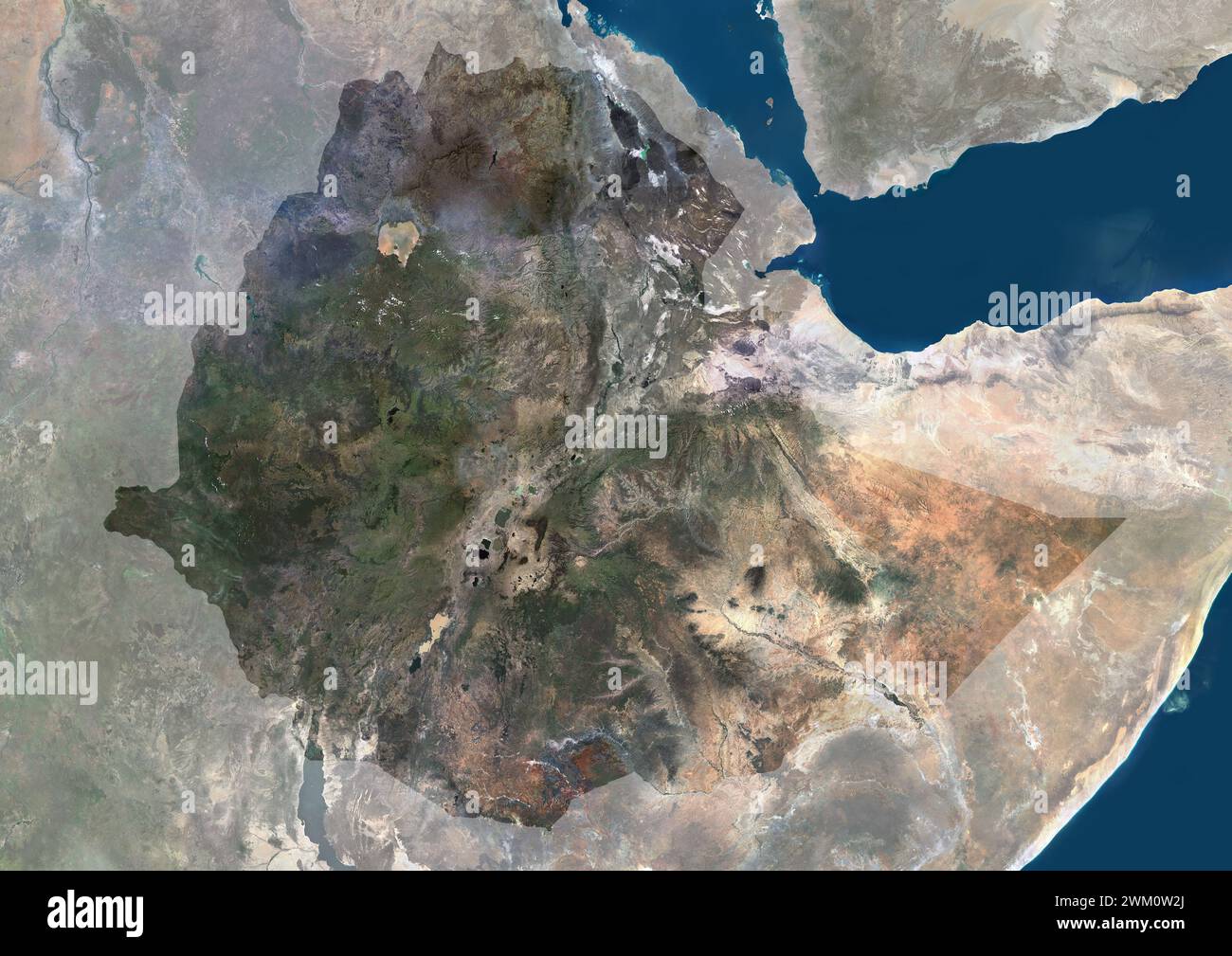 Immagine satellitare a colori dell'Etiopia, con maschera. Foto Stock